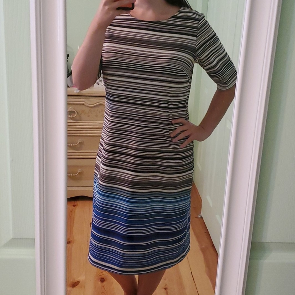 Quarter Sleeve Striped Midi Dress-  Size 12